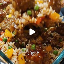 Honey Garlic Meatball Rice Bake