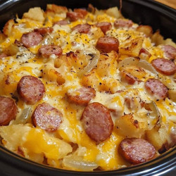 Easy Cheesy Hashbrown Casserole with Sausage
