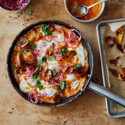 Yotam Ottolenghi’s Sweet Potato Shakshuka With Sriracha Butter And Pickled Onions