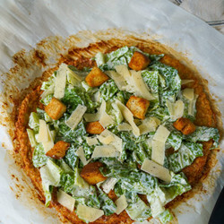 Viral Chicken Crust Caesar Salad Pizza w/ ground chicken