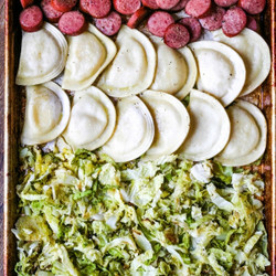 Sheet Pan Kielbasa And Pierogies With Cabbage