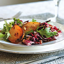 Roasted Pear And Greens With Pear Vinaigrette