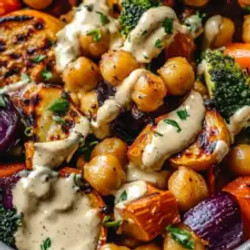 Roasted Veggie &amp; Chickpea Bowls With Maple Dijon Tahini Dressing