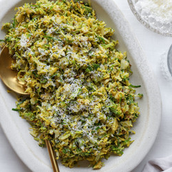 Garlic Parmesan Sautéed Shaved Brussels Sprouts