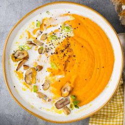 Roasted Carrot Lentil Soup With Chestnuts And Chili Oil