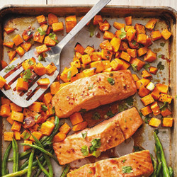 Sheet Pan Honey-soy Salmon, Sweet Potatoes, And Green Beans