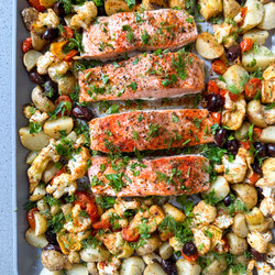 Sheet Pan Mediterranean Inspired Salmon U0026amp; Veggies