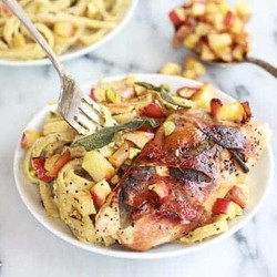 Crispy Prosciutto And Sage Wrapped Chicken With Creamy Pistachio Noodles