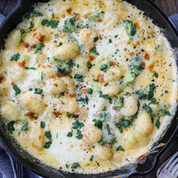 Pan Fried Gnocchi With Broccoli Cheese Sauce