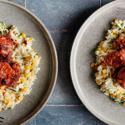 Kitchri With Stewed Chicken And Mango Pickle