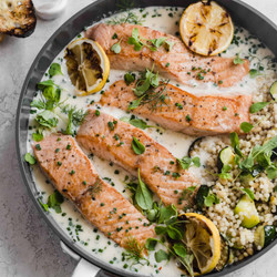 Crispy Pan Seared Salmon With Lemon Parmesan Sauce