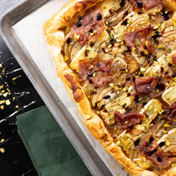 Pear And Brie Puff Pastry Tart With Prosciutto And Fig Jam