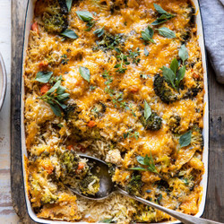 Broccoli Cheddar Chicken And Rice Casserole.