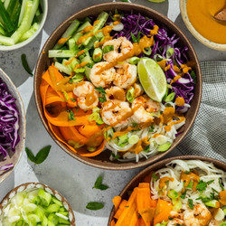 Rainbow Shrimp Spring Roll-inspired Bowls With Peanut Sauce