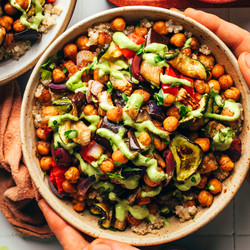 Roasted Chickpea &amp; Veggie Bowls With Green Tahini Sauce