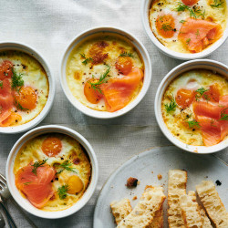 Baked Eggs With Crème Fraîche And Smoked Salmon