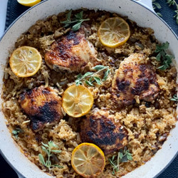 One Pan Lemon Chicken + Rice