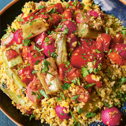 Spiced Bulgur Wheat With Roast Vegetables