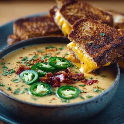 Spicy Jalapeño Popper Soup With Grilled Cheese Dippers