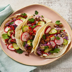 Sesame Beef Tacos With Quick-pickled Veggies And Chili Sour Cream