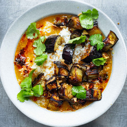 Golden Aubergine Curry &amp; Rice
