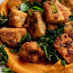 Maple Miso Whipped Sweet Potatoes With Cornmeal Crusted Tofu