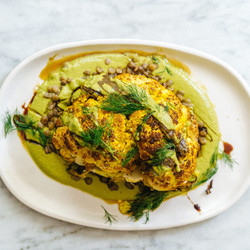 Hetty roasted cauliflower with herby walnut sauce