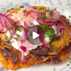 Crispy Cheese Smashed Sweet Potato Pancakes + Chilli Fried Egg