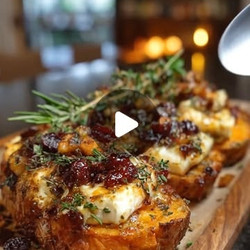 Crispy Sweet Potato Toasts With Melted Brie, Cranberries &amp; Honey Garlic Walnuts