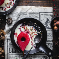 Hibiscus Poached Pears With Vanilla And Pink Peppercorns