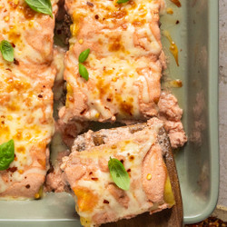 high-protein creamy tomato lasagna roll-ups