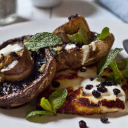 Grilled Mushrooms With Garlic, Tahini And Haloumi