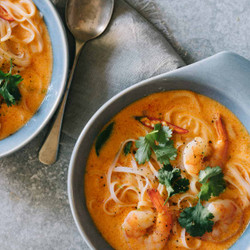 Spicy Red Curry And Coconut Noodle Soup With Shrimp
