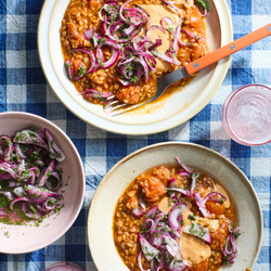 Spelt, Tomatoes, Pickled Onions And Tahini