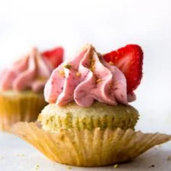 Pistachio Cupcakes With Strawberry Frosting