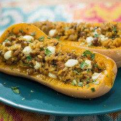 Sunny's Quick Wild Rice And Sausage Stuffed Squash