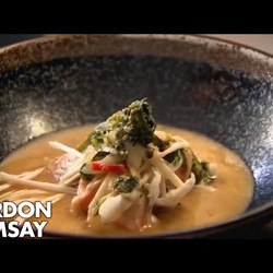 Miso-poached salmon with mushrooms and broccoli