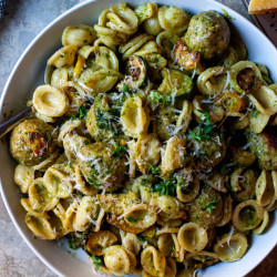 Turkey Pesto Meatballs And Orecchiette