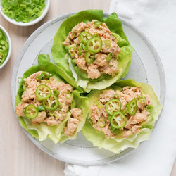 Spicy Tuna Salad Lettuce Wraps With Avocado, Green Onions &amp; Jalapeño
