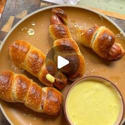 Auntie Annes Style Pretzel Dogs With Cheese Dipping Sauce