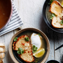 Garlic Soup With Poached Eggs