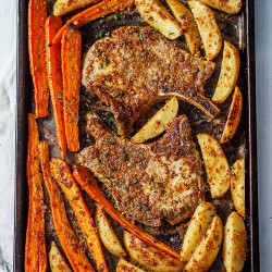 Cozy Maple-Mustard Pork + Roasted Veg (Sheet Pan)