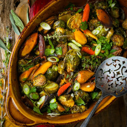 Maple Balsamic Roasted Brussels Sprouts And Carrots
