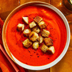 Creamy Tomato Soup With Buttery Croutons