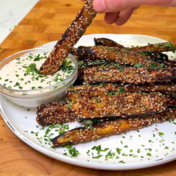 Crispy Baked Eggplant Fries With Creamy Tahini Sauce