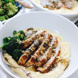 Pork Chops Over Polenta With An Herbed Wine Sauce