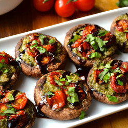 Pesto &amp; Roasted Tomato Stuffed Mushrooms