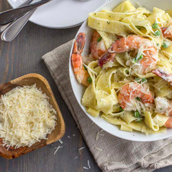 Basil Shrimp And Pasta Alfredo