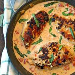 Skillet Basil Cream Boursin Chicken