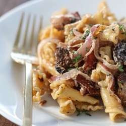 Bacon, Onion, And Goat Cheese Pasta